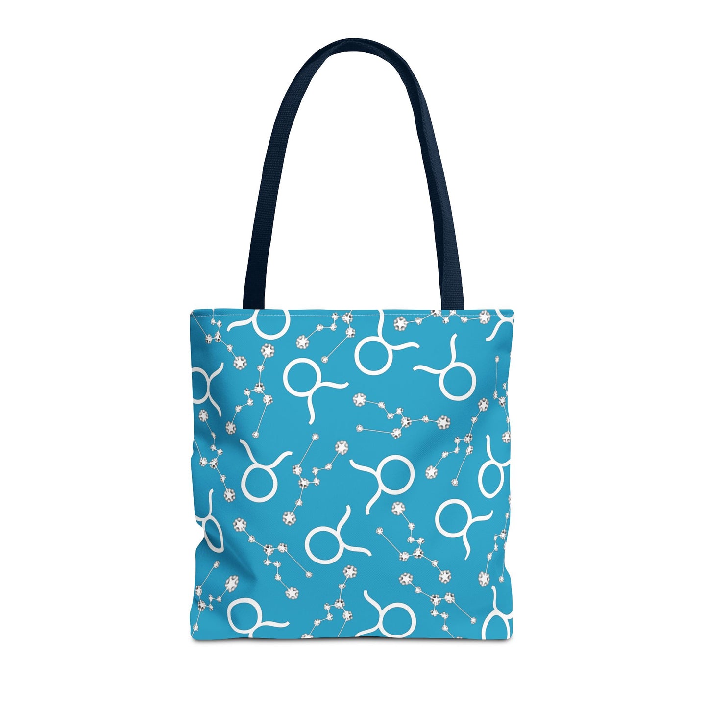 Tote Bag, Taurus Zodiac Sign, AOP, (Turquoise, White)