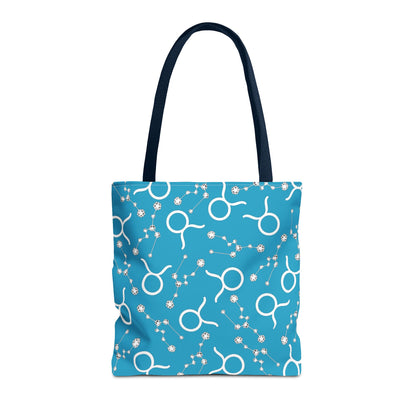 Tote Bag, Taurus Zodiac Sign, AOP, (Turquoise, White)