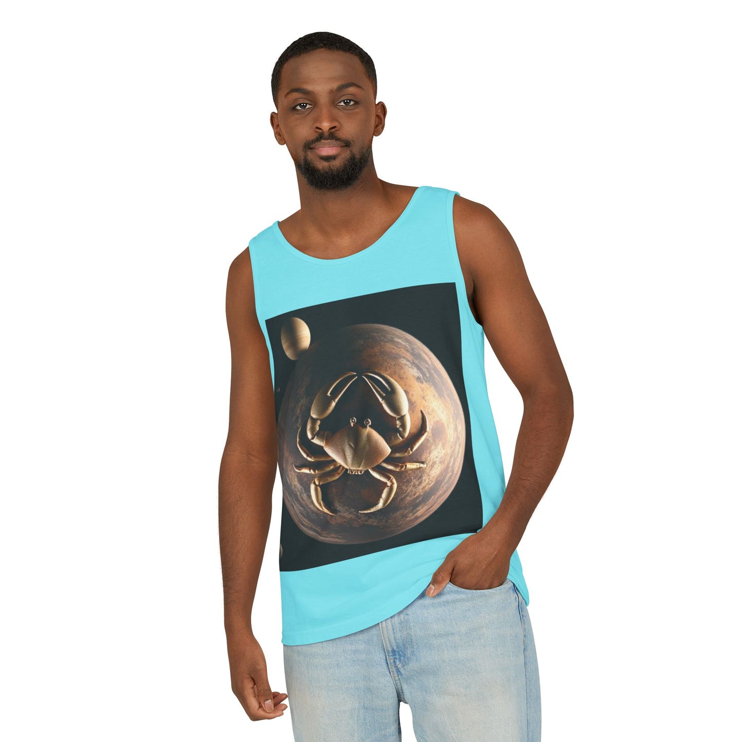 Unisex Garment-Dyed, Tank Top, Cancer Design, Planet Crab v1, 100% US cotton
