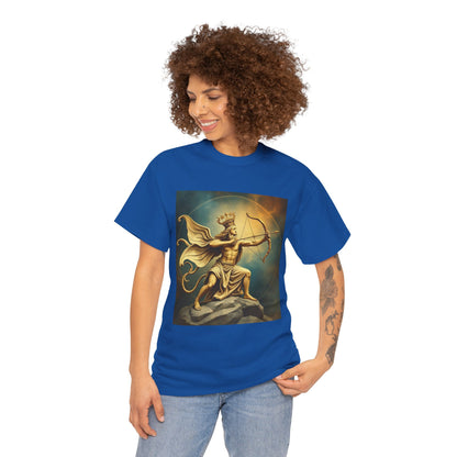 Unisex Heavy Cotton T-Shirt, Sagittarius King, Bow & Arrow, Zodiac Design
