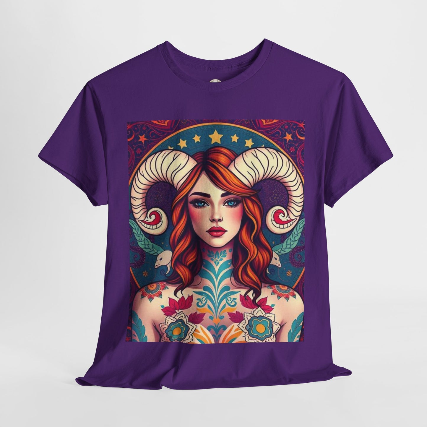 Unisex Heavy Cotton T-Shirt, Aries, Zodiac v1, Sexy Art