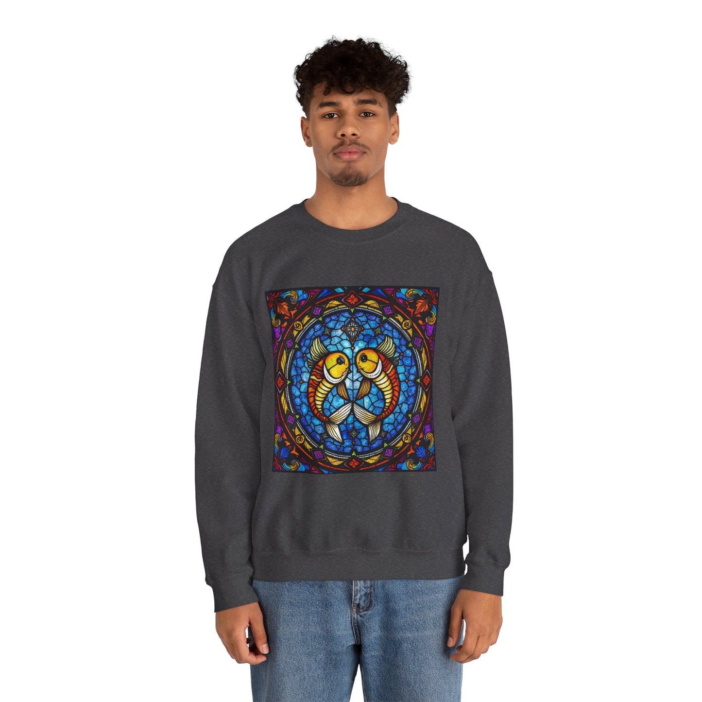 Unisex Heavy Blend™ Crewneck Sweatshirt, Glass 1, Pisces Zodiac Design