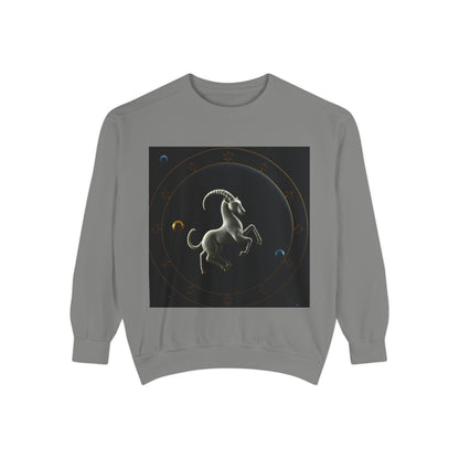 Garment-Dyed Sweatshirt, Unisex, Space Animal Design v1, Capricorn