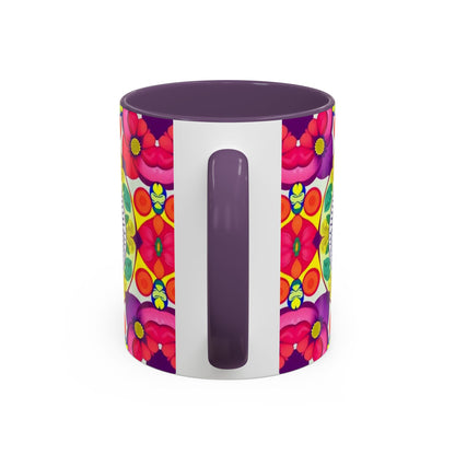 Accent Coffee Mug, Pisces, Zodiac v4, Flower Pattern, (11, 15oz)
