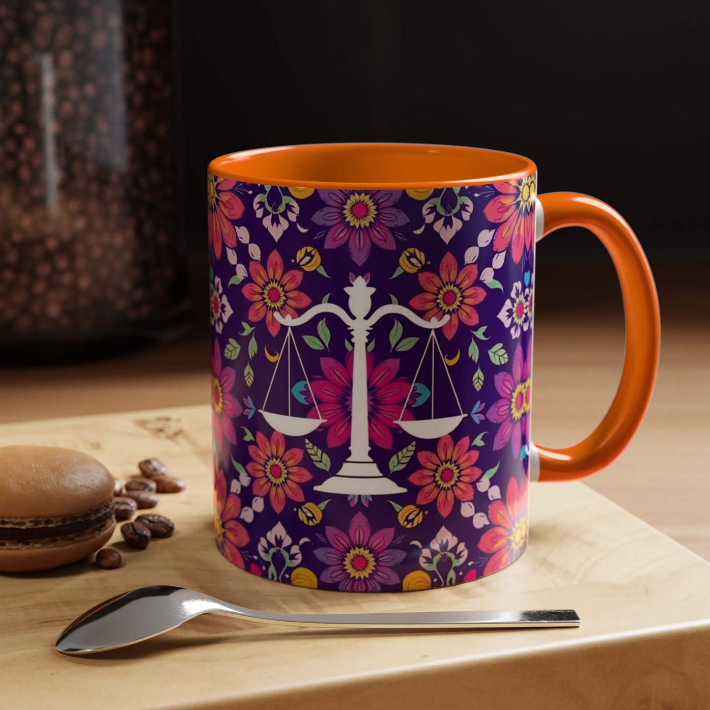 Accent Coffee Mug, Libra, Zodiac v3, Flower Pattern, (11, 15oz)