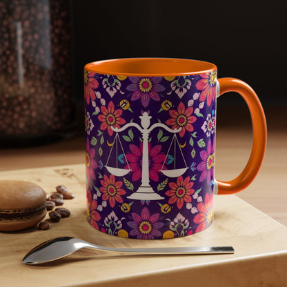 Accent Coffee Mug, Libra, Zodiac v3, Flower Pattern, (11, 15oz)