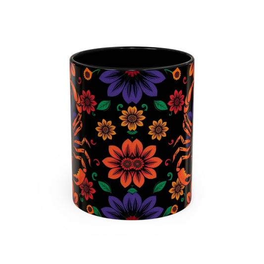 Accent Coffee Mug, Scorpio, Zodiac. Flower Pattern, (11, 15oz)