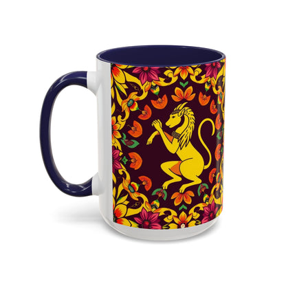 Accent Coffee Mug, Virgo, Zodiac v1. Flower Pattern, (11, 15oz)