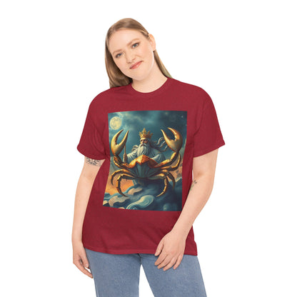 Unisex Heavy Cotton T-Shirt, Crustacean King, Cancer Zodiac Design
