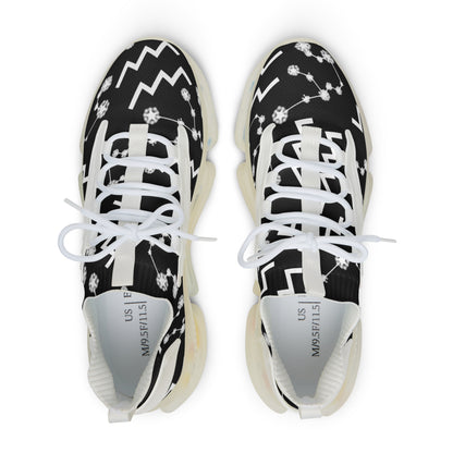 Men's Mesh Sneakers, Aquarius Zodiac Sign, AOP, Black