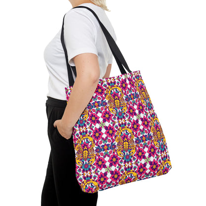 Tote Bag, (AOP), Scorpio, Zodiac v4, Flower Pattern