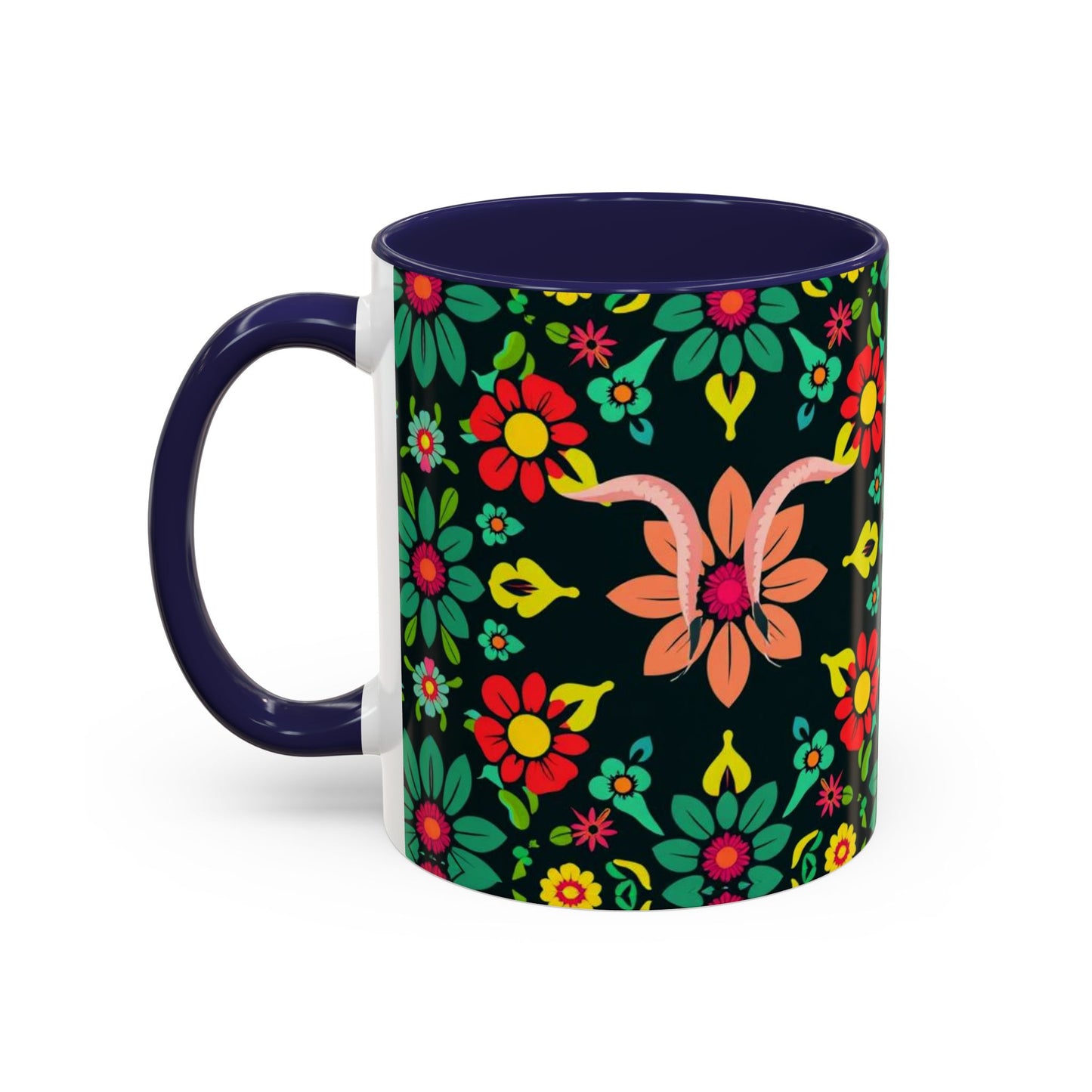Accent Coffee Mug, Aquarius, Zodiac v4, Flower Pattern, (11, 15oz)