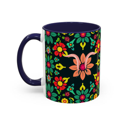 Accent Coffee Mug, Aquarius, Zodiac v4, Flower Pattern, (11, 15oz)