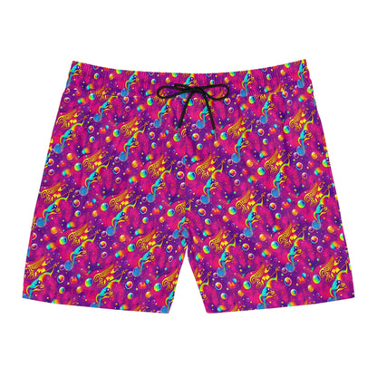 Men's Mid-Length Swim Shorts, (AOP), Sagittarius, Zodiac v3, Bubble Pattern