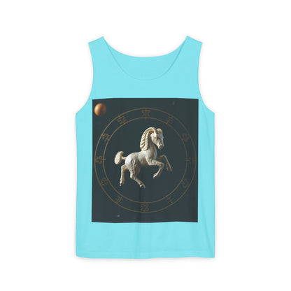 Unisex Garment-Dyed, Tank Top, Capricorn Design, Space Animal, 100% US cotton