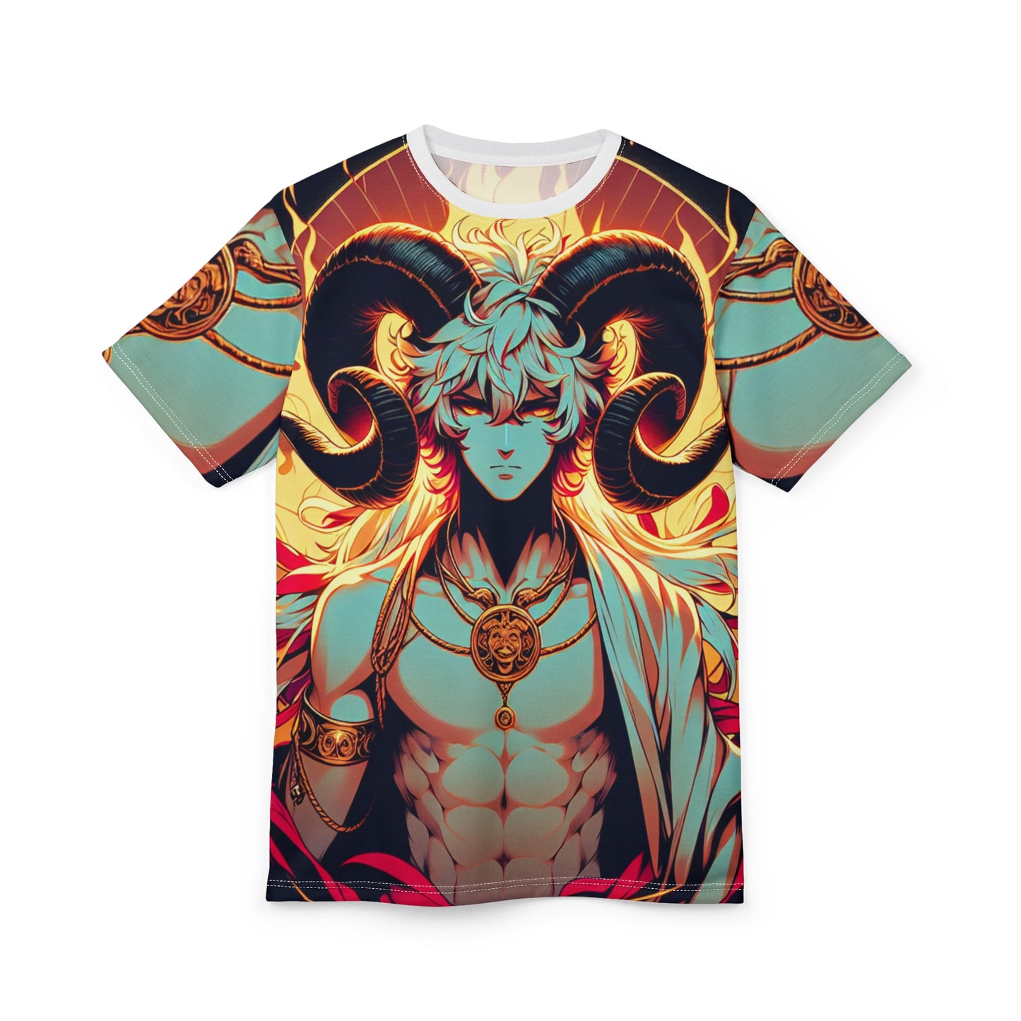 Unisex Cut & Sew T-Shirt (AOP), Anime Character, Aries Zodiac Design, Regular fit, 100% Polyester