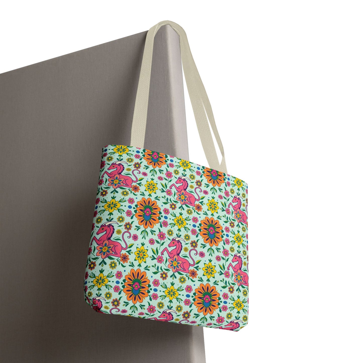 Tote Bag, (AOP), Aquarius, Zodiac v6, Flower Pattern