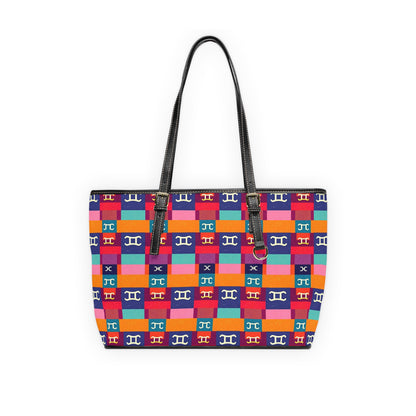 Leather Shoulder Bag, Gemini, Zodiac v3, Shapes Pattern