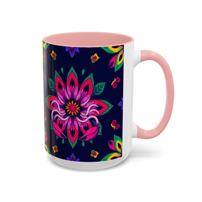 Accent Coffee Mug, Scorpio, Zodiac v4. Flower Pattern, (11, 15oz)