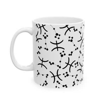 Ceramic Mug, (11oz, 15oz), Ceramic Coffee Mug, AOP, Constellation & Symbol, Pisces Zodiac Design