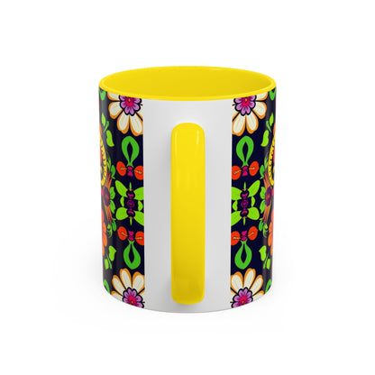 Accent Coffee Mug, Aries, Zodiac v2, Flower Pattern, (11, 15oz)