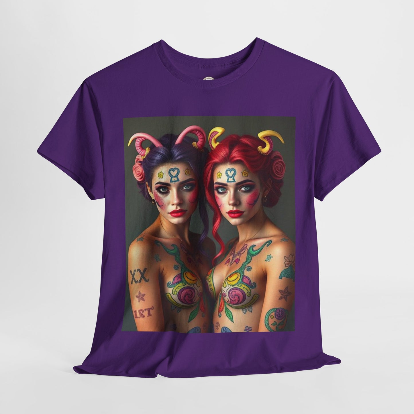Unisex Heavy Cotton T-Shirt, Gemini, Zodiac v3, Sexy Art