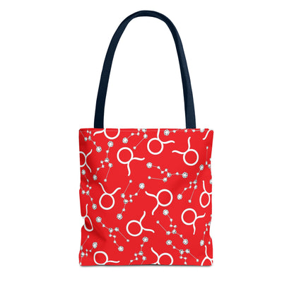 Tote Bag, Taurus Zodiac Sign, AOP, (Red, White)