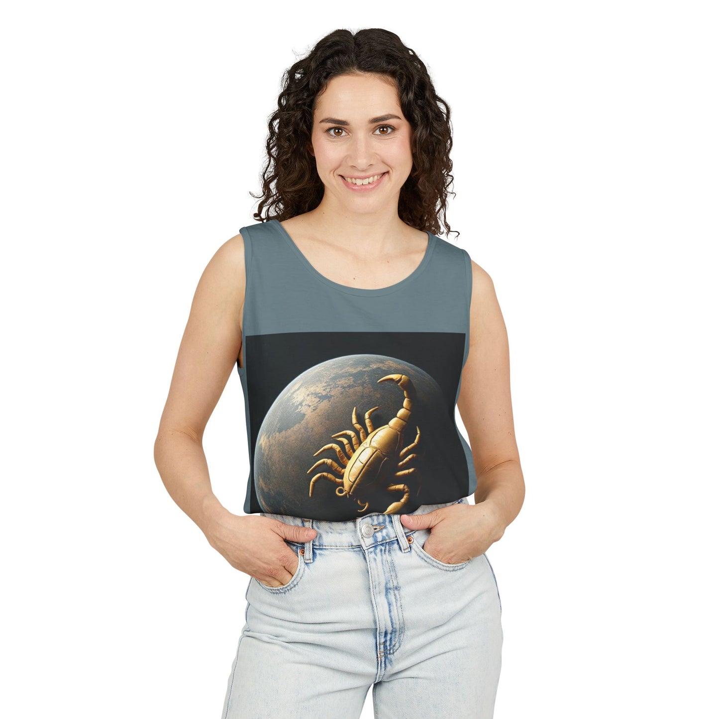 Unisex Garment-Dyed, Tank Top, Scorpio Design, Planet Symbol v1, 100% US cotton