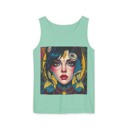 Unisex Garment-Dyed, Tank Top, Pisces Design, Pop Art, 100% US cotton