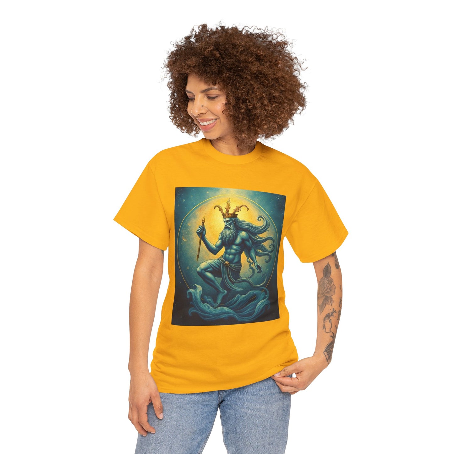 Unisex Heavy Cotton T-Shirt, Aquarius God, Zodiac Design