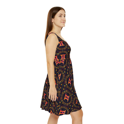 Women's Skater Dress, AOP, Zodiac v1, Gemini, Pattern