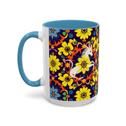 Accent Coffee Mug, Aquarius, Zodiac v1, Flower Pattern, (11, 15oz)