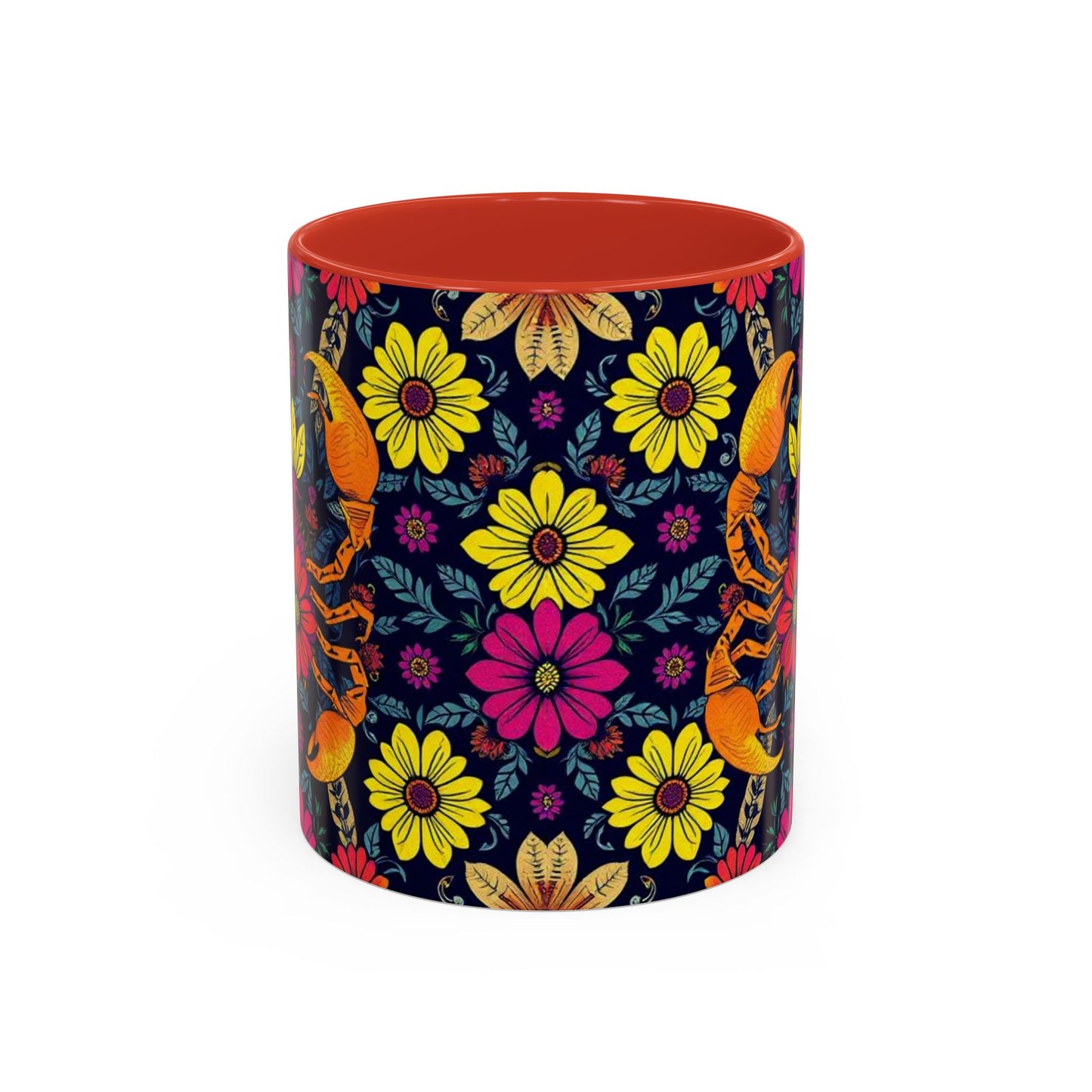 Accent Coffee Mug, Scorpio, Zodiac v3. Flower Pattern, (11, 15oz)