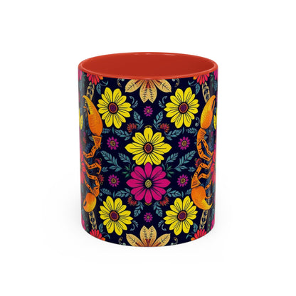 Accent Coffee Mug, Scorpio, Zodiac v3. Flower Pattern, (11, 15oz)
