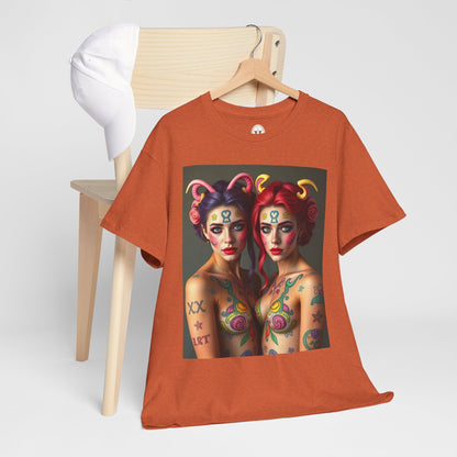 Unisex Heavy Cotton T-Shirt, Gemini, Zodiac v3, Sexy Art