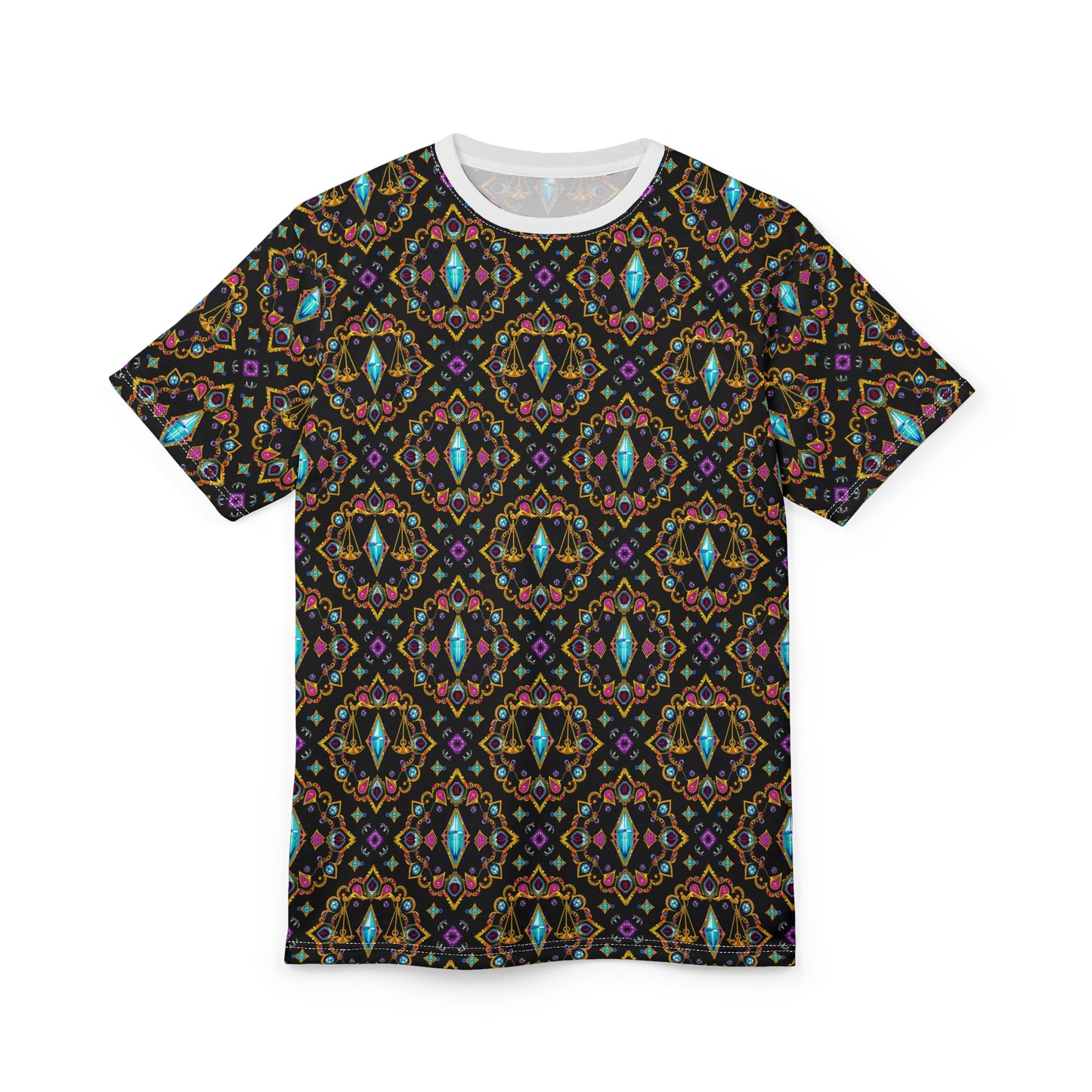 Unisex Cut & Sew T-Shirt, (AOP), Libra, Zodiac v1, Jewels Pattern