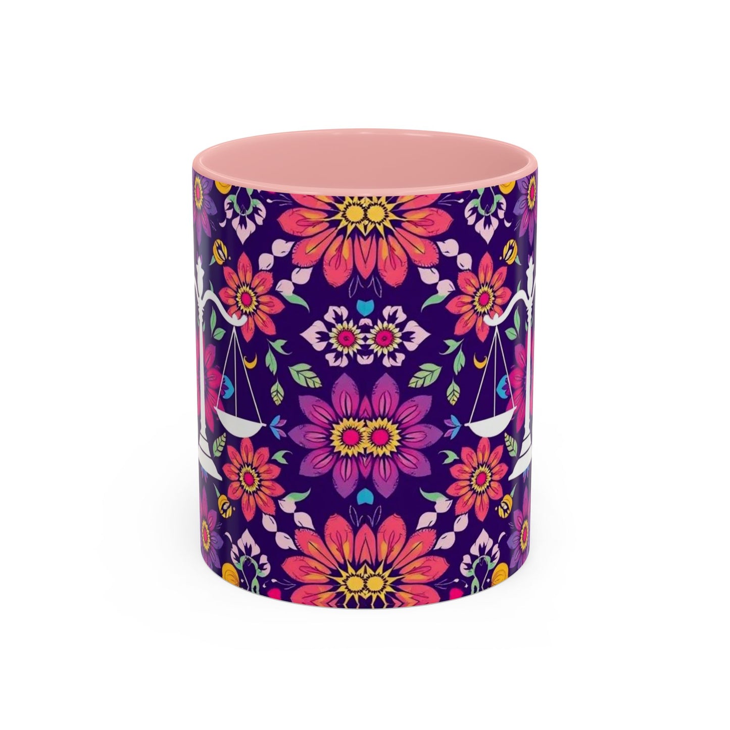 Accent Coffee Mug, Libra, Zodiac v3, Flower Pattern, (11, 15oz)