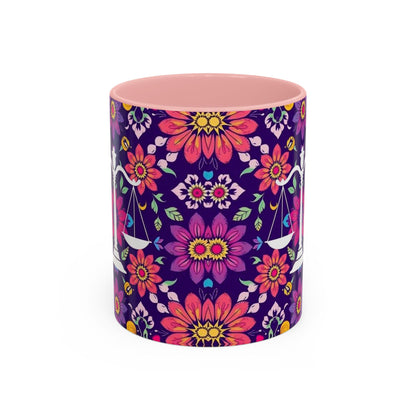 Accent Coffee Mug, Libra, Zodiac v3, Flower Pattern, (11, 15oz)