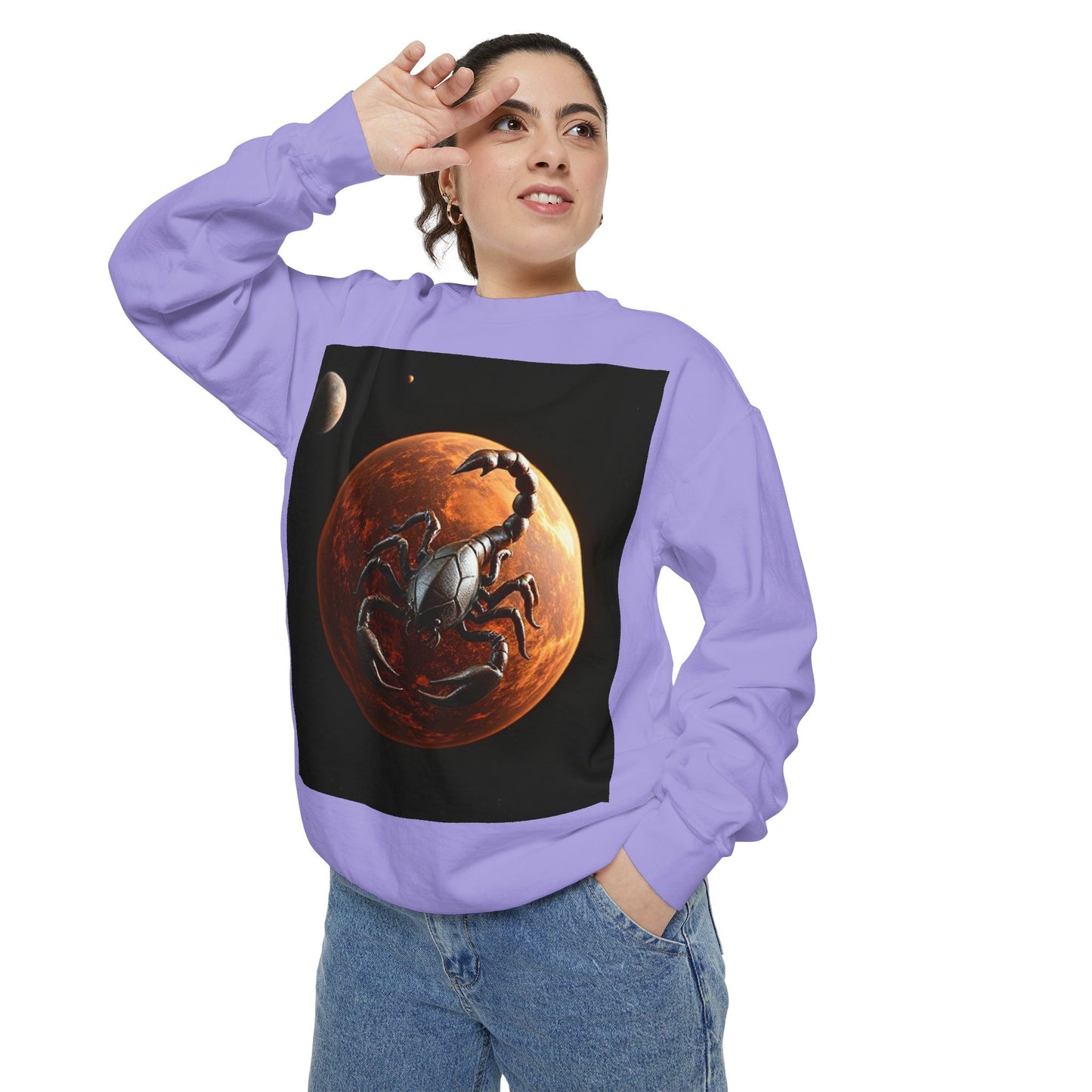 Garment-Dyed Sweatshirt, Unisex, Space Animal Design, Scorpio