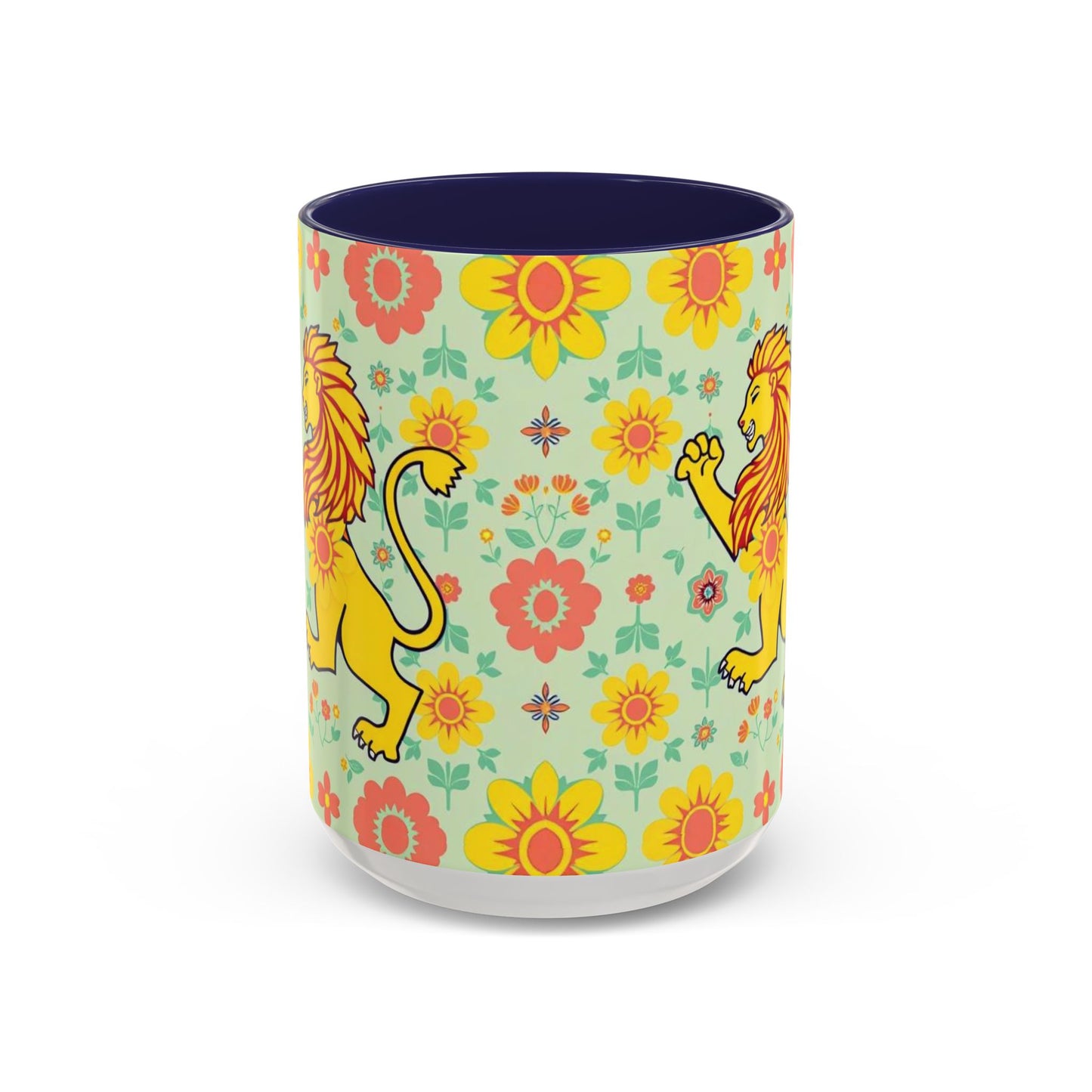 Accent Coffee Mug, Leo, Zodiac v2, Flower Pattern, (11, 15oz)