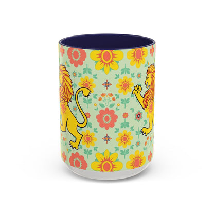 Accent Coffee Mug, Leo, Zodiac v2, Flower Pattern, (11, 15oz)