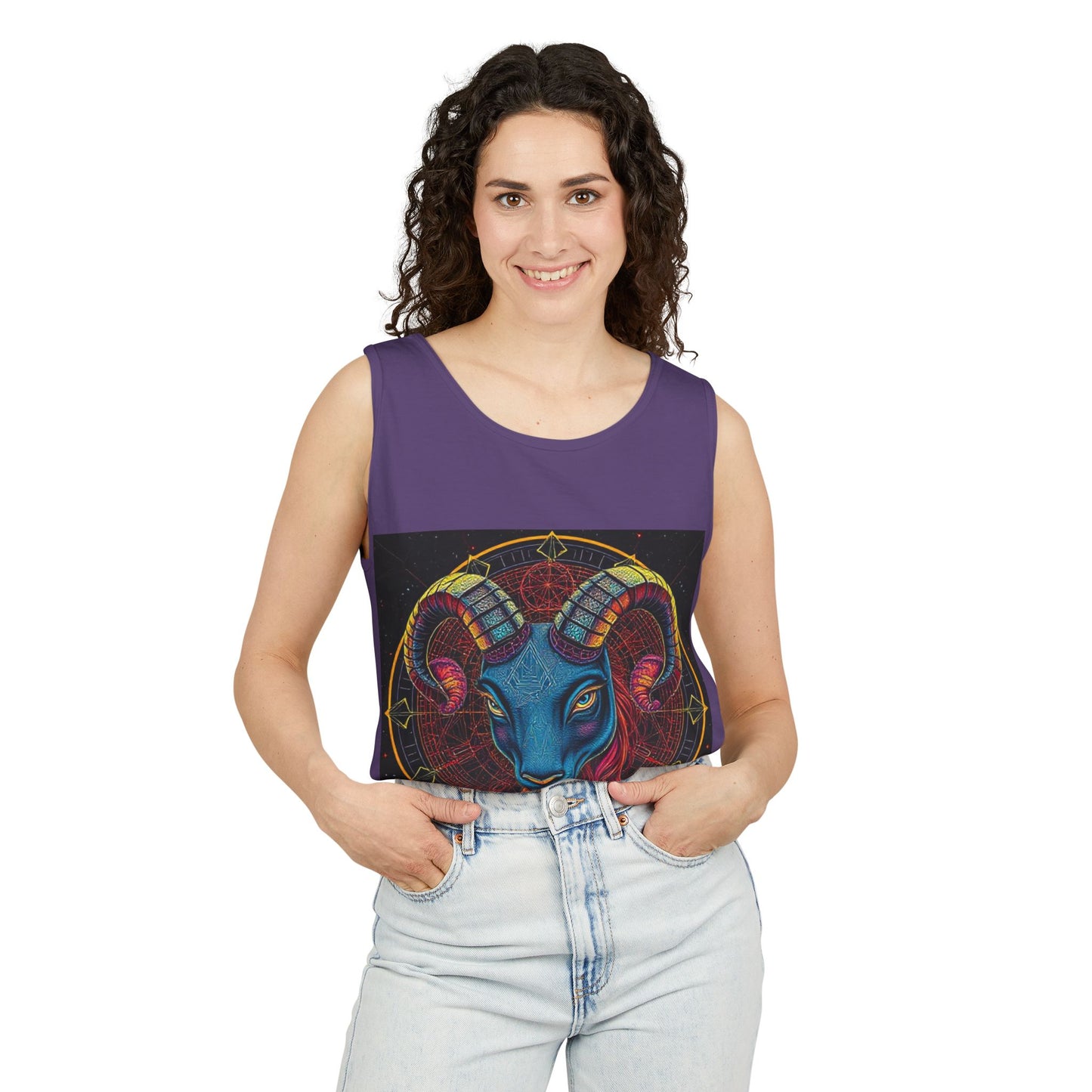Unisex Garment-Dyed, Tank Top, Aries Design, Pop Art, 100% Ringspun US cotton