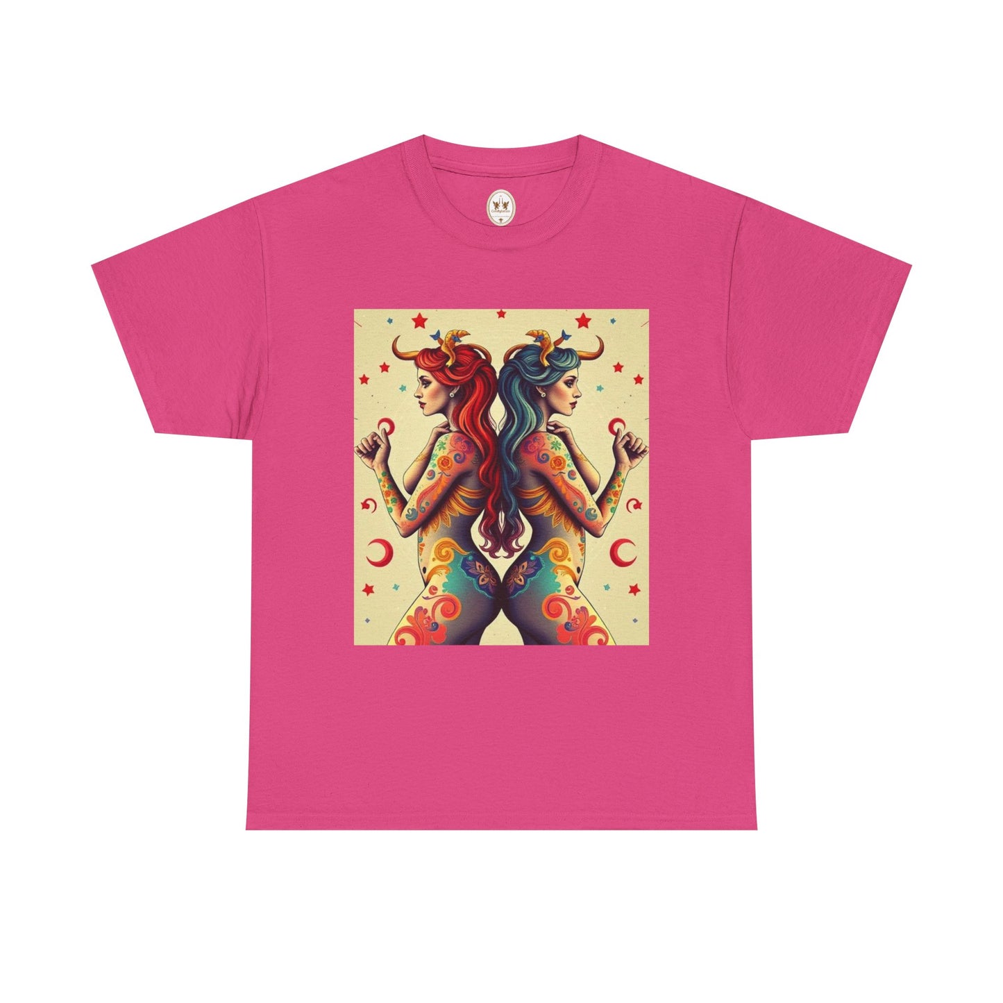 Unisex Heavy Cotton T-Shirt, Gemini, Zodiac v4, Sexy Art