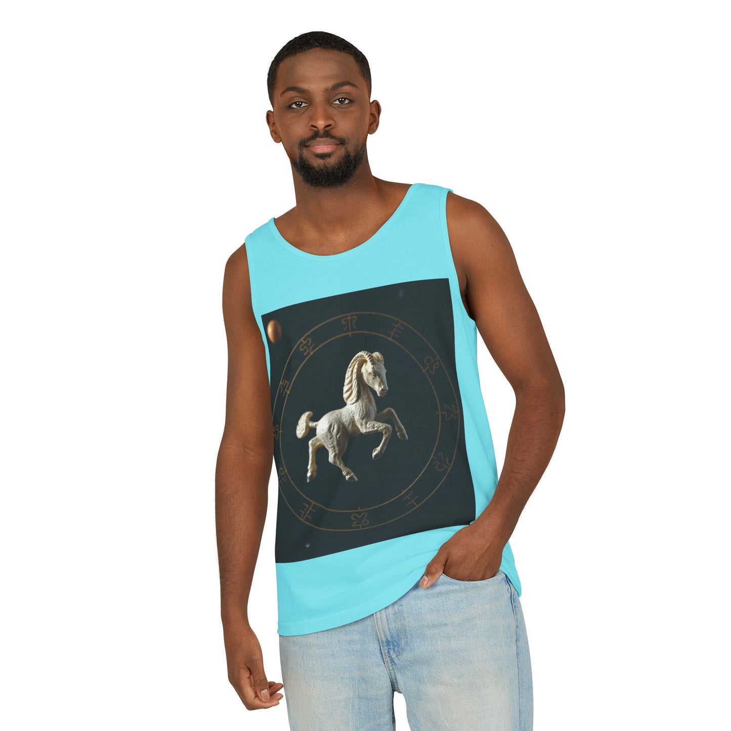 Unisex Garment-Dyed, Tank Top, Capricorn Design, Space Animal, 100% US cotton