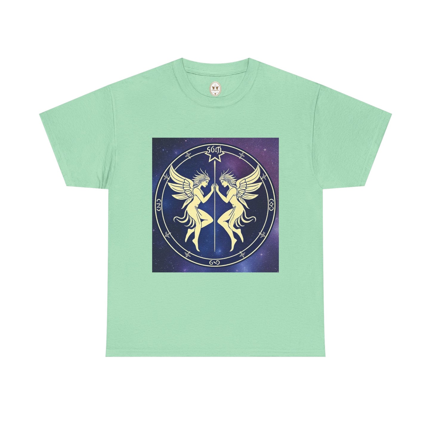 Unisex Heavy Cotton T-Shirt, Space Angel Twins, Gemini Zodiac Design