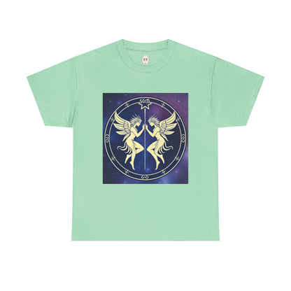 Unisex Heavy Cotton T-Shirt, Space Angel Twins, Gemini Zodiac Design