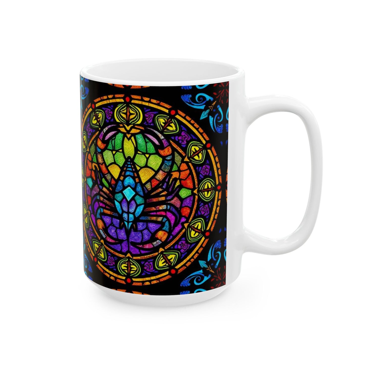 Ceramic Mug, (11oz, 15oz), Ceramic Coffee Mug, AOP, Glass Design v1, Scorpio Zodiac