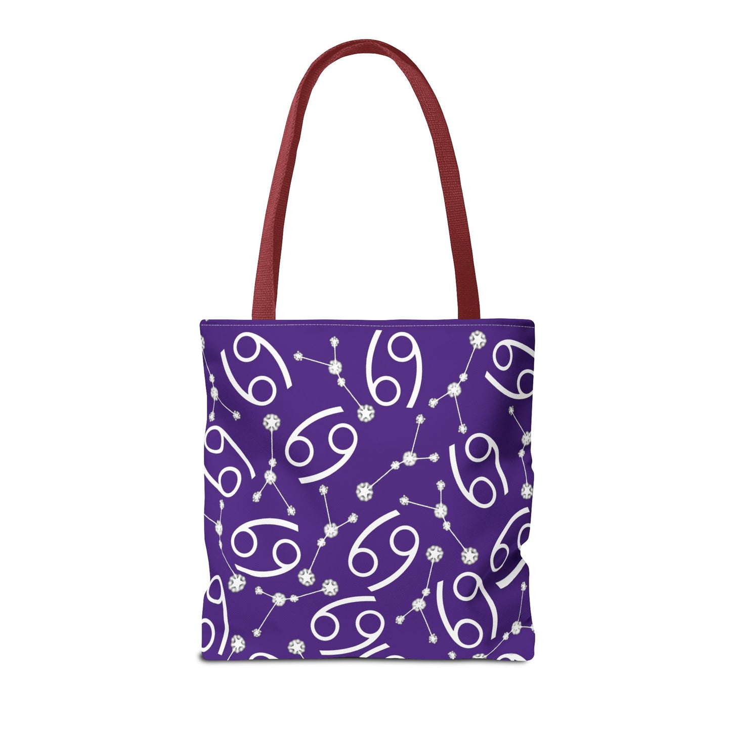 Tote Bag, Cancer Zodiac Sign, AOP, (Purple, White)