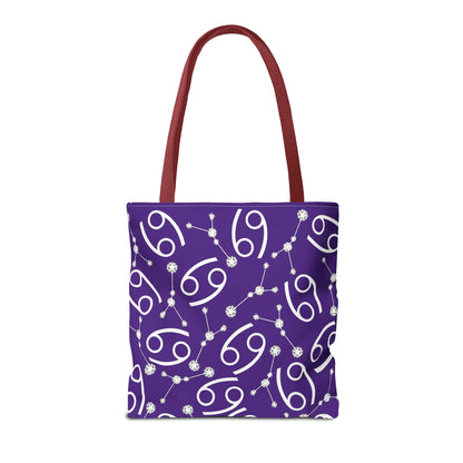 Tote Bag, Cancer Zodiac Sign, AOP, (Purple, White)