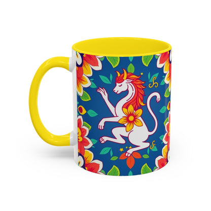 Accent Coffee Mug, Virgo, Zodiac v3. Flower Pattern, (11, 15oz)
